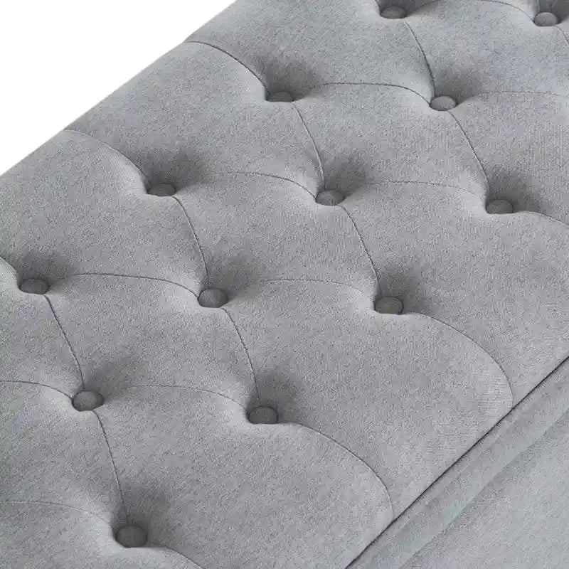 Panca contenitore trapuntata con gambe in legno