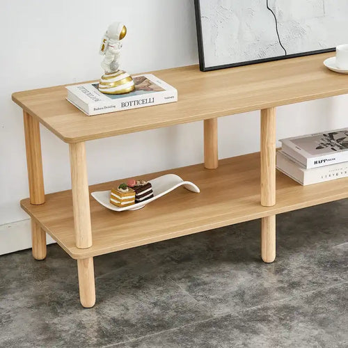 Mobile TV a 2 livelli con ripiano aperto e gambe in legno di gomma