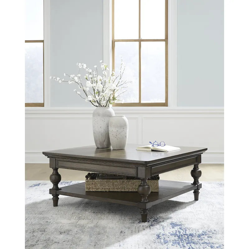 Tavolino da cocktail quadrato con ripiano inferiore – 42 L x 42 P x 18,63 A, finitura noce marrone