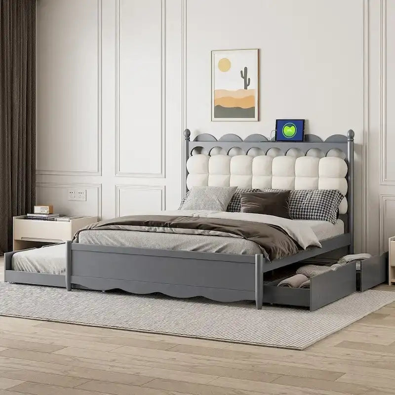 Letto contenitore con 2 cassetti e letto estraibile Twin-XL