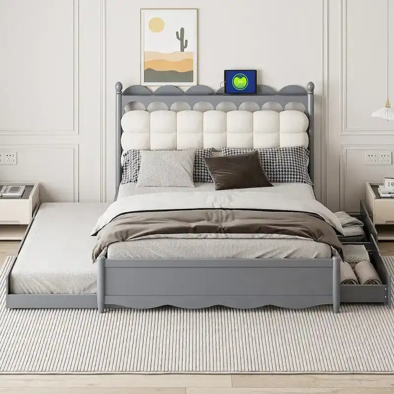 Letto contenitore con 2 cassetti e letto estraibile Twin-XL