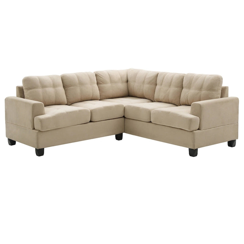 Divano sezionale a L con rivestimento in microsuede capitonné – 203 cm, Beige