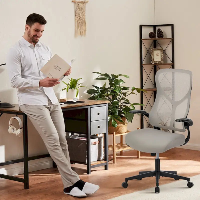 Sedia da Ufficio Ergonomica in Rete con Supporto Lombare e Braccioli Regolabili