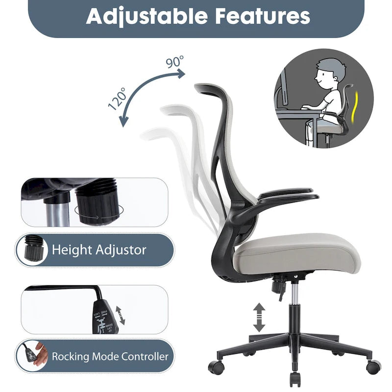 Sedia da Ufficio Ergonomica in Rete con Supporto Lombare e Braccioli Regolabili