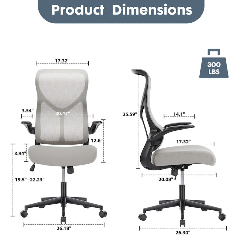 Sedia da Ufficio Ergonomica in Rete con Supporto Lombare e Braccioli Regolabili