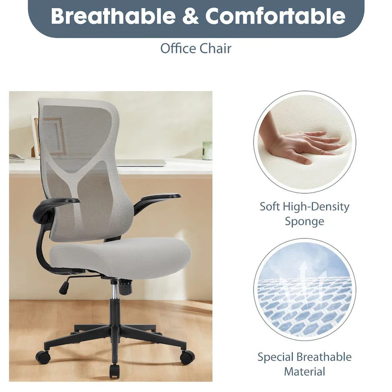 Sedia da Ufficio Ergonomica in Rete con Supporto Lombare e Braccioli Regolabili