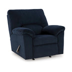 Poltrona reclinabile a dondolo in velluto a coste blu navy con braccioli imbottiti