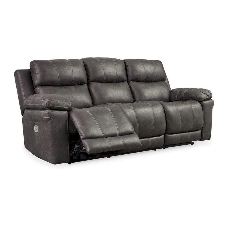 Ben Power Recliner Adjustable Headrest Sofa, 89 Inch Gray Faux Leather
