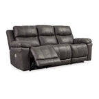 Ben Power Recliner Adjustable Headrest Sofa, 89 Inch Gray Faux Leather