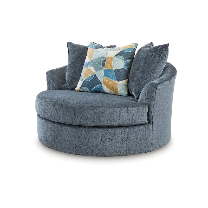 Poltrona Girevole Rotonda e Oversize con 3 Cuscini, Blu