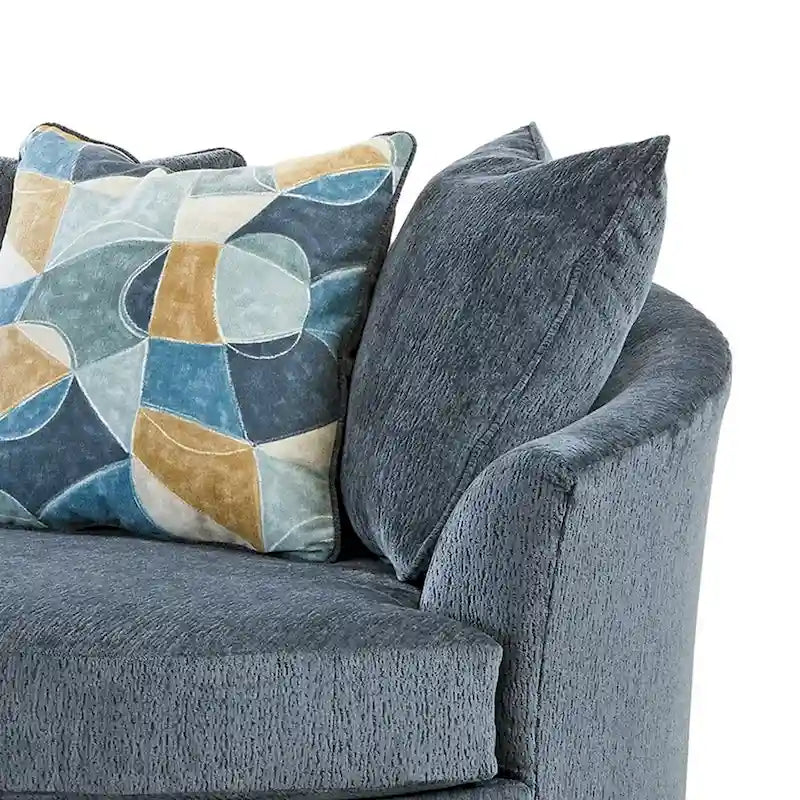 Poltrona Girevole Rotonda e Oversize con 3 Cuscini, Blu