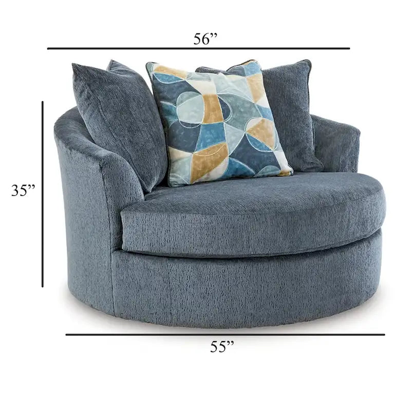 Poltrona Girevole Rotonda e Oversize con 3 Cuscini, Blu