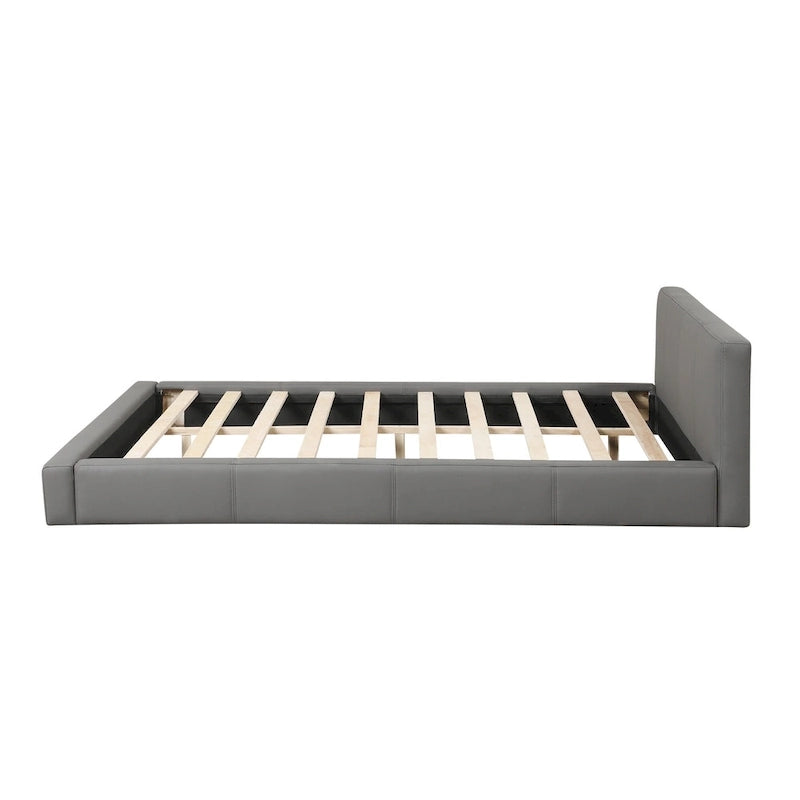 Struttura letto in similpelle grigia con doghe in legno