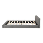 Struttura letto in similpelle grigia con doghe in legno