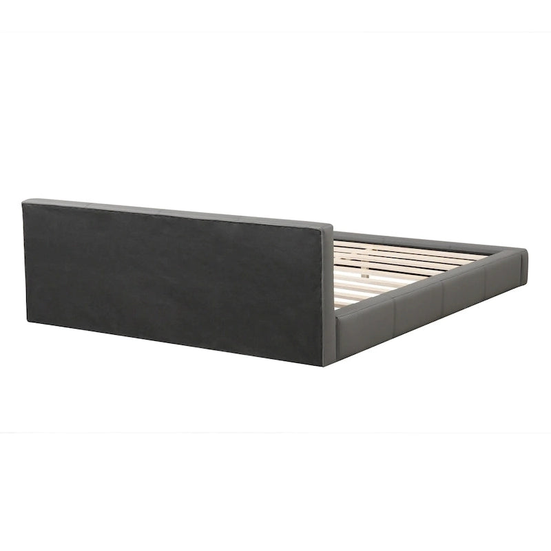 Struttura letto in similpelle grigia con doghe in legno