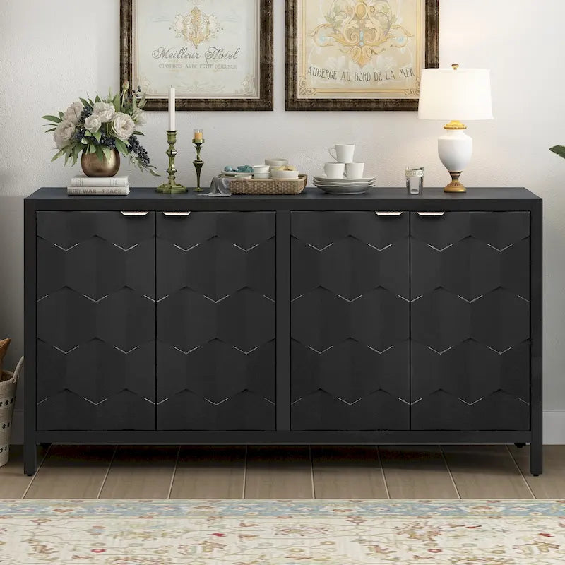 Madia a 4 Ante con Ante a Nido d'Ape e Maniglie Metalliche Vintage