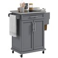 Carrello da Cucina con Isola e Ruote, Piano in Acciaio Inossidabile, Cassetto, Portaspezie e Portasciugamani