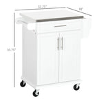 Carrello da Cucina con Isola e Ruote, Piano in Acciaio Inossidabile, Cassetto, Portaspezie e Portasciugamani