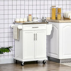 Carrello da Cucina con Isola e Ruote, Piano in Acciaio Inossidabile, Cassetto, Portaspezie e Portasciugamani