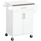 Carrello da Cucina con Isola e Ruote, Piano in Acciaio Inossidabile, Cassetto, Portaspezie e Portasciugamani