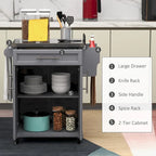 Carrello da Cucina con Isola e Ruote, Piano in Acciaio Inossidabile, Cassetto, Portaspezie e Portasciugamani