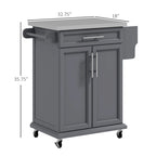 Carrello da Cucina con Isola e Ruote, Piano in Acciaio Inossidabile, Cassetto, Portaspezie e Portasciugamani