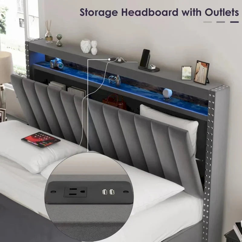 Letto Contenitore con Apertura a Gas e Testiera a LED