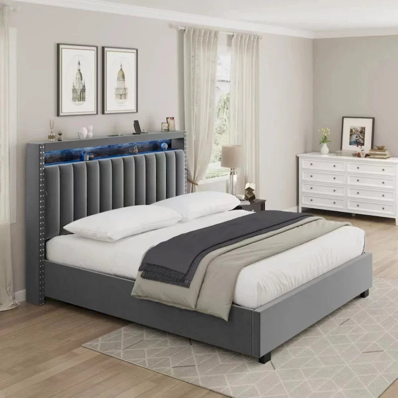 Letto Contenitore con Apertura a Gas e Testiera a LED