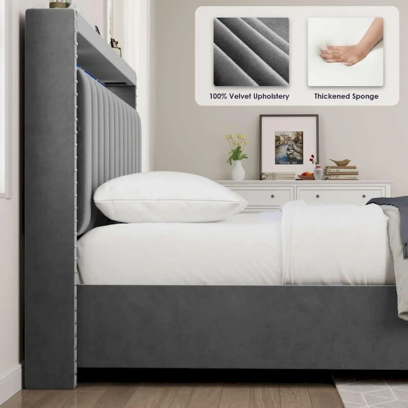 Letto Contenitore con Apertura a Gas e Testiera a LED
