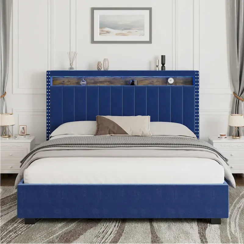 Letto Contenitore con Apertura a Gas e Testiera a LED
