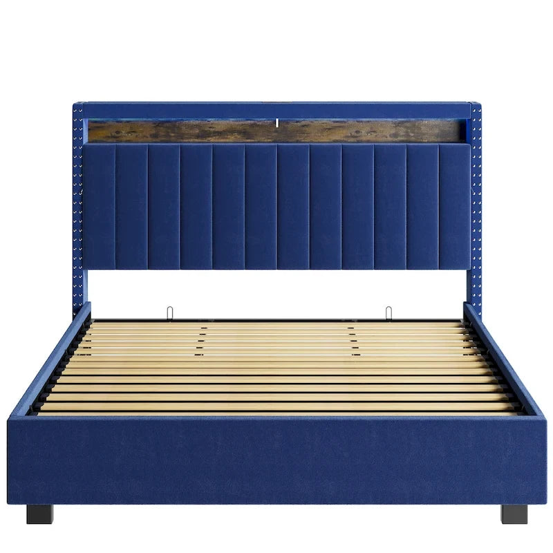 Letto Contenitore con Apertura a Gas e Testiera a LED