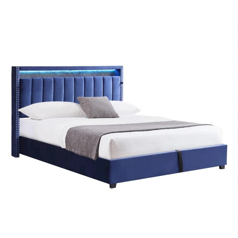 Letto Contenitore con Apertura a Gas e Testiera a LED