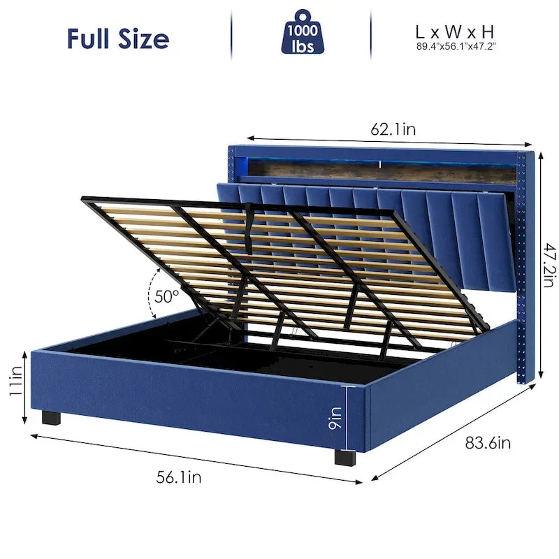 Letto Contenitore con Apertura a Gas e Testiera a LED