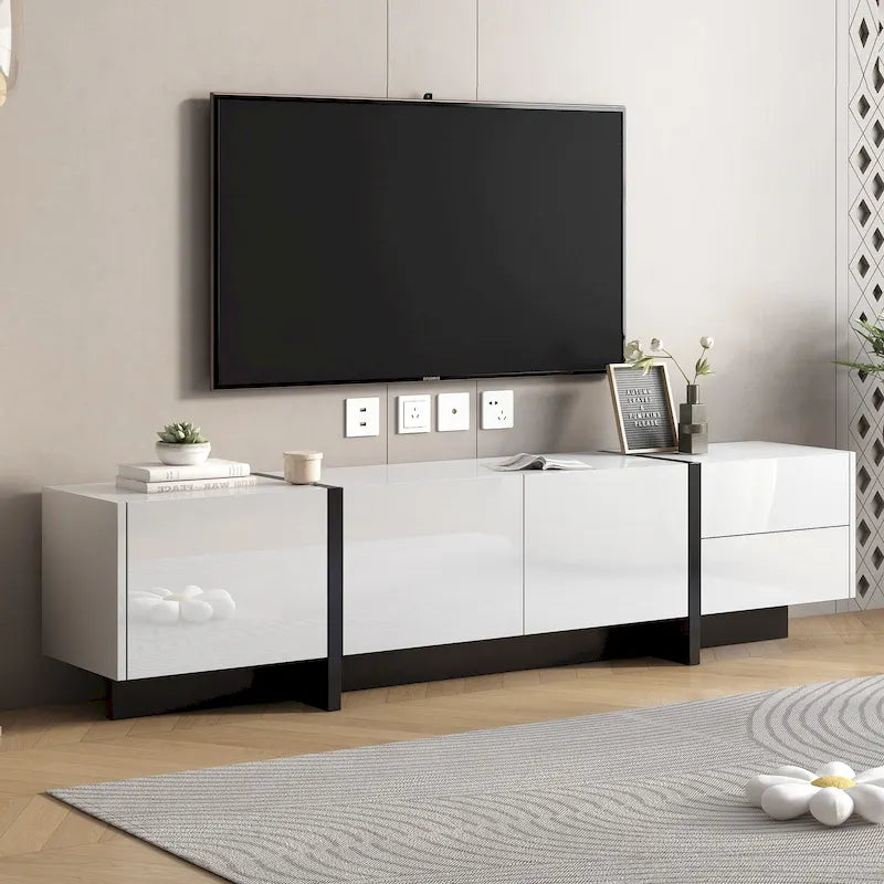 Mobile TV moderno bianco con contenitore per TV fino a 80"