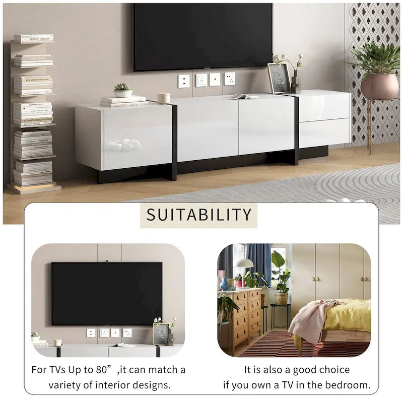 Mobile TV moderno bianco con contenitore per TV fino a 80"