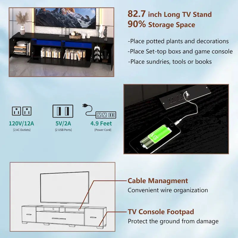 Mobile TV da 83" con Luci LED RGB e Spazio Contenitivo per TV fino a 80"