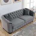 Divano Chesterfield Classico in Velluto Capitonnè - 3 Posti, Grigio