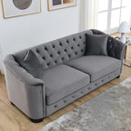 Divano Chesterfield Classico in Velluto Capitonnè - 3 Posti, Grigio