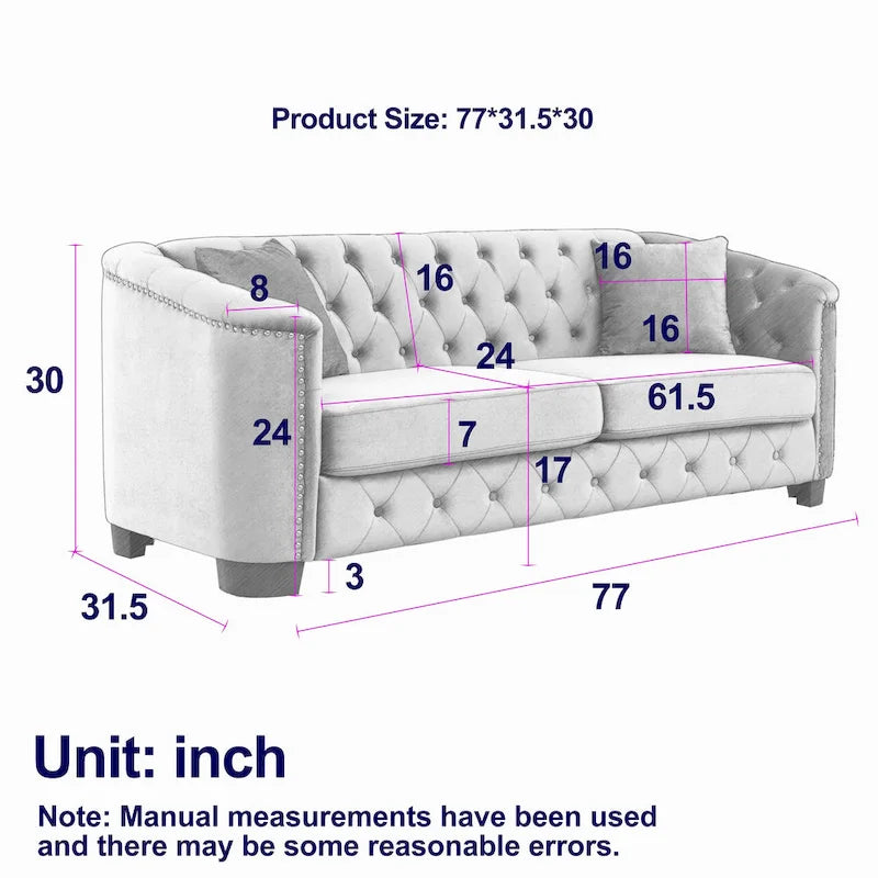 Divano Chesterfield Classico in Velluto Capitonnè - 3 Posti, Grigio