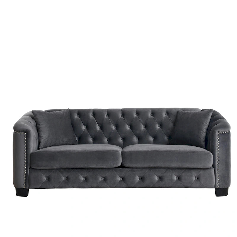 Divano Chesterfield Classico in Velluto Capitonnè - 3 Posti, Grigio