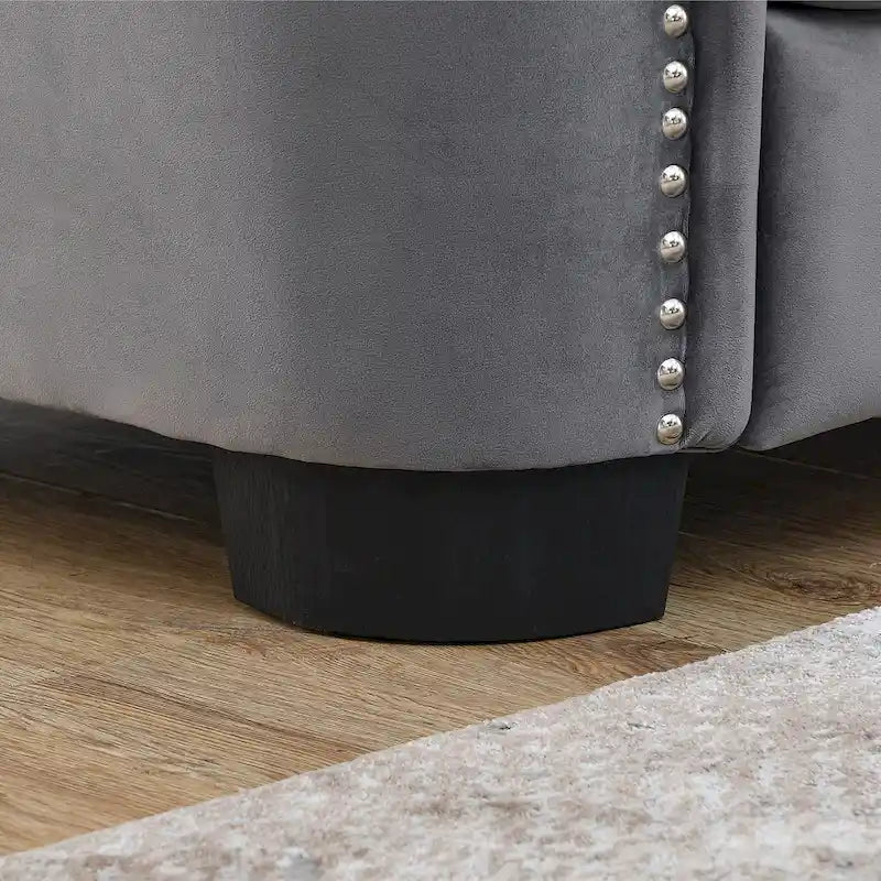 Divano Chesterfield Classico in Velluto Capitonnè - 3 Posti, Grigio