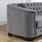 Divano Chesterfield Classico in Velluto Capitonnè - 3 Posti, Grigio
