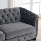 Divano Chesterfield Classico in Velluto Capitonnè - 3 Posti, Grigio