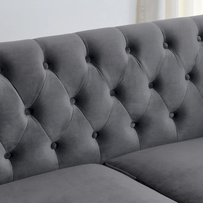 Divano Chesterfield Classico in Velluto Capitonnè - 3 Posti, Grigio