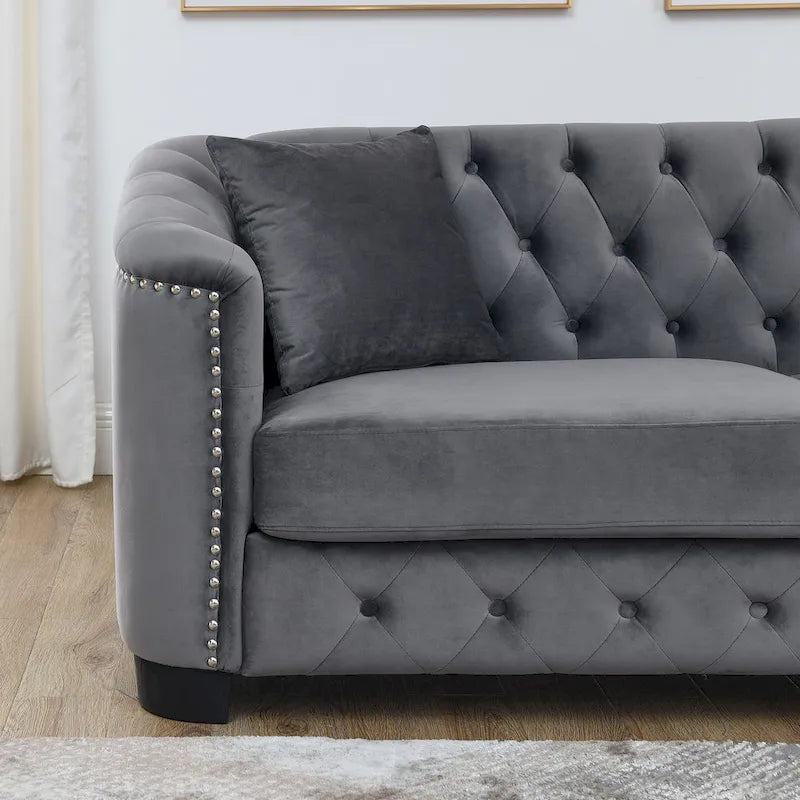 Divano Chesterfield Classico in Velluto Capitonnè - 3 Posti, Grigio