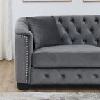 Divano Chesterfield Classico in Velluto Capitonnè - 3 Posti, Grigio