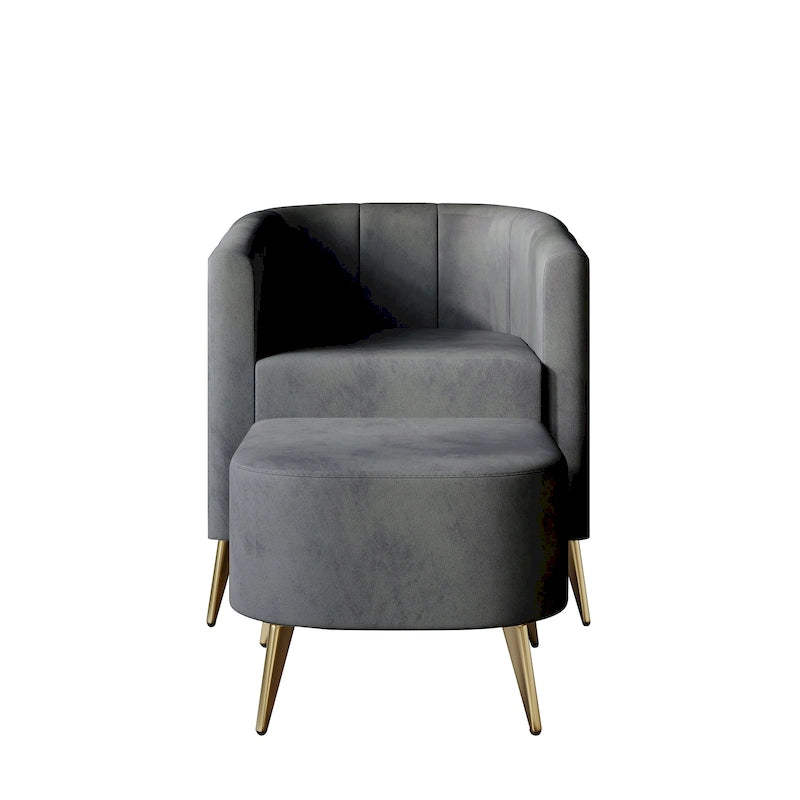 Poltrona Accent in Velluto a Botte Rotonda con Pouf
