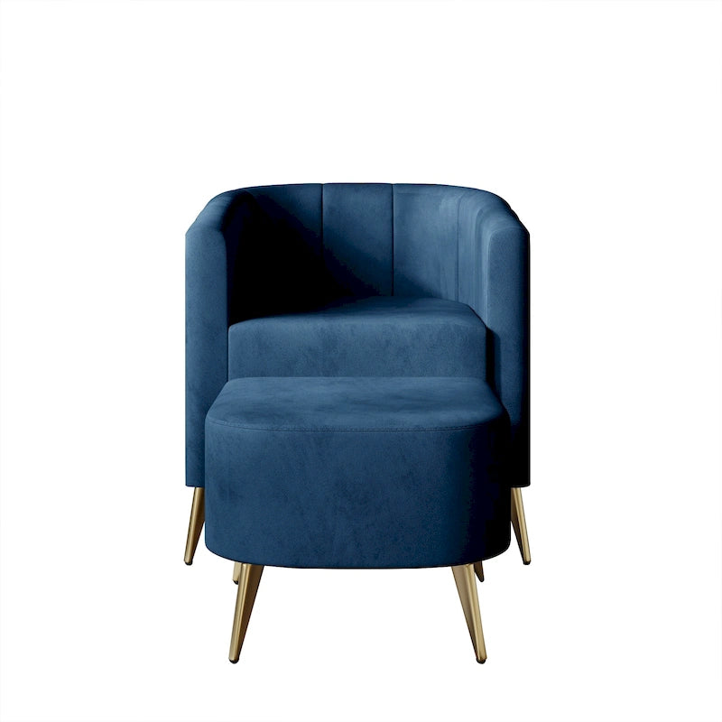 Poltrona Accent in Velluto a Botte Rotonda con Pouf