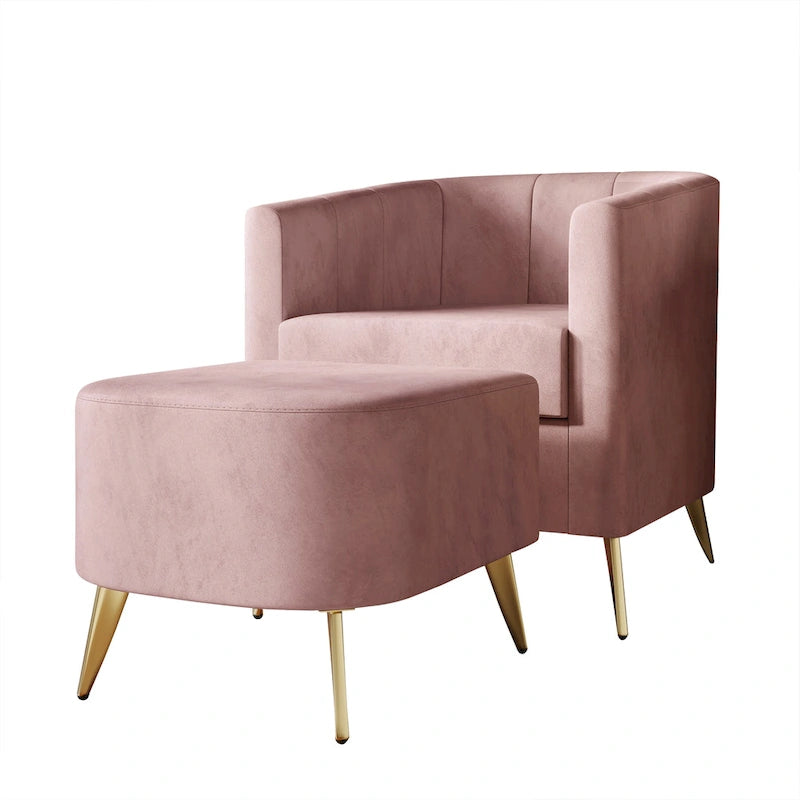 Poltrona Accent in Velluto a Botte Rotonda con Pouf