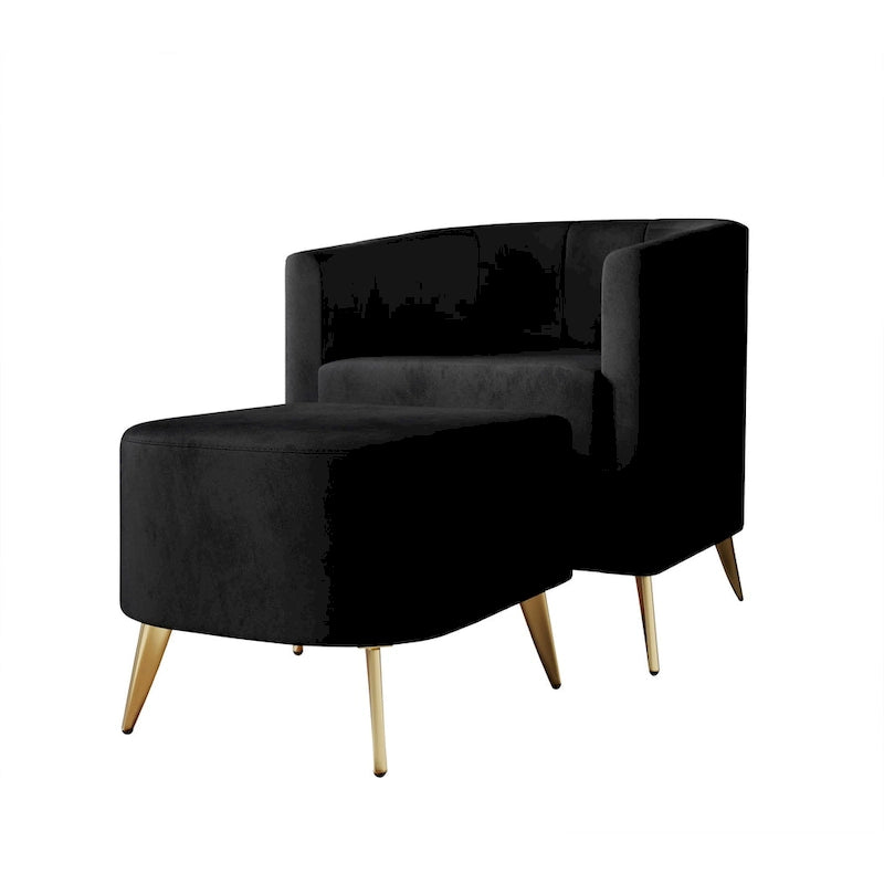 Poltrona Accent in Velluto a Botte Rotonda con Pouf